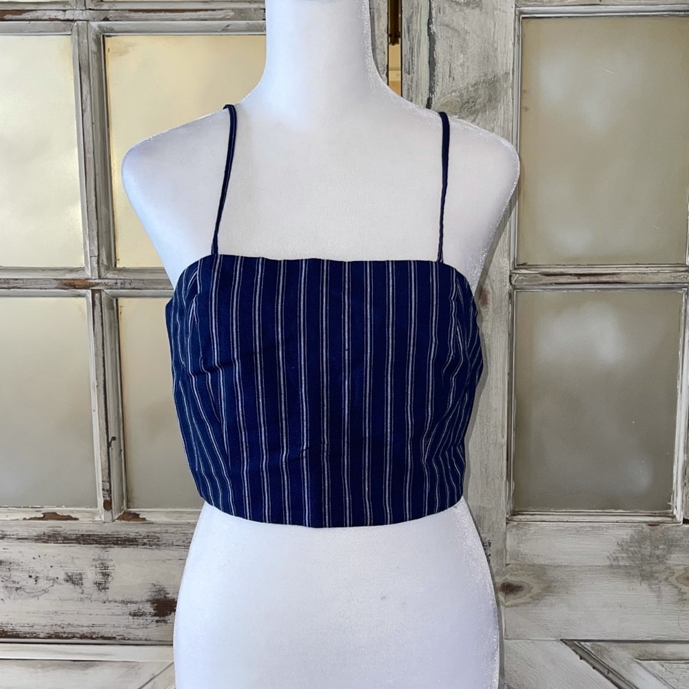 Essue striped crop tank top with straps size small y2k